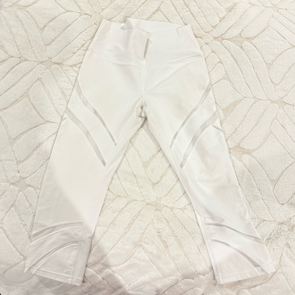 White Lululemon Crop Mesh Cutout Leggings - Picture 1 of 6